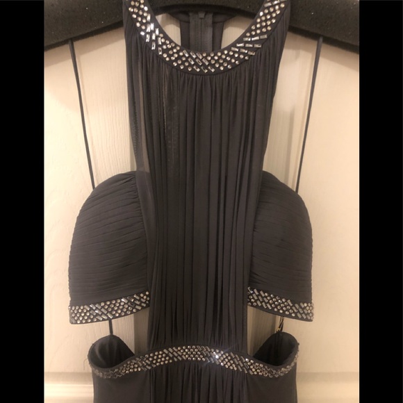 Grey Beaded Layer Cutout Gown (Rhinestones) - Picture 7 of 14